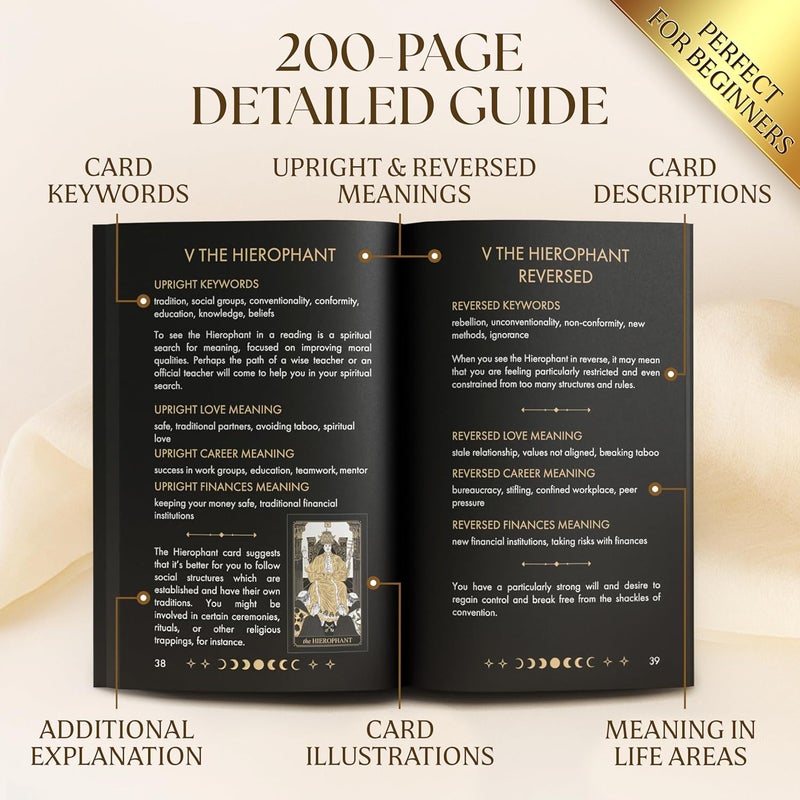 Wyspell Gold Tarot Cards with Guide Book - 78-Card Unique Tarot Deck for Beginners - Gilded Edges & Gold Foil Design - Classic Traditional Tarot Deck - Image 4